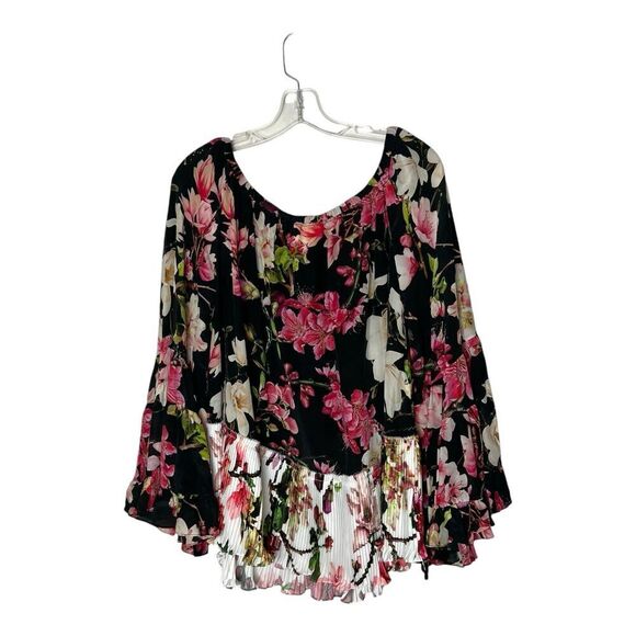 Rococo Sand Top Womens Large Floral Silk Pleated Boho Bell Sleeves Flowy Hippie - Picture 2 of 16